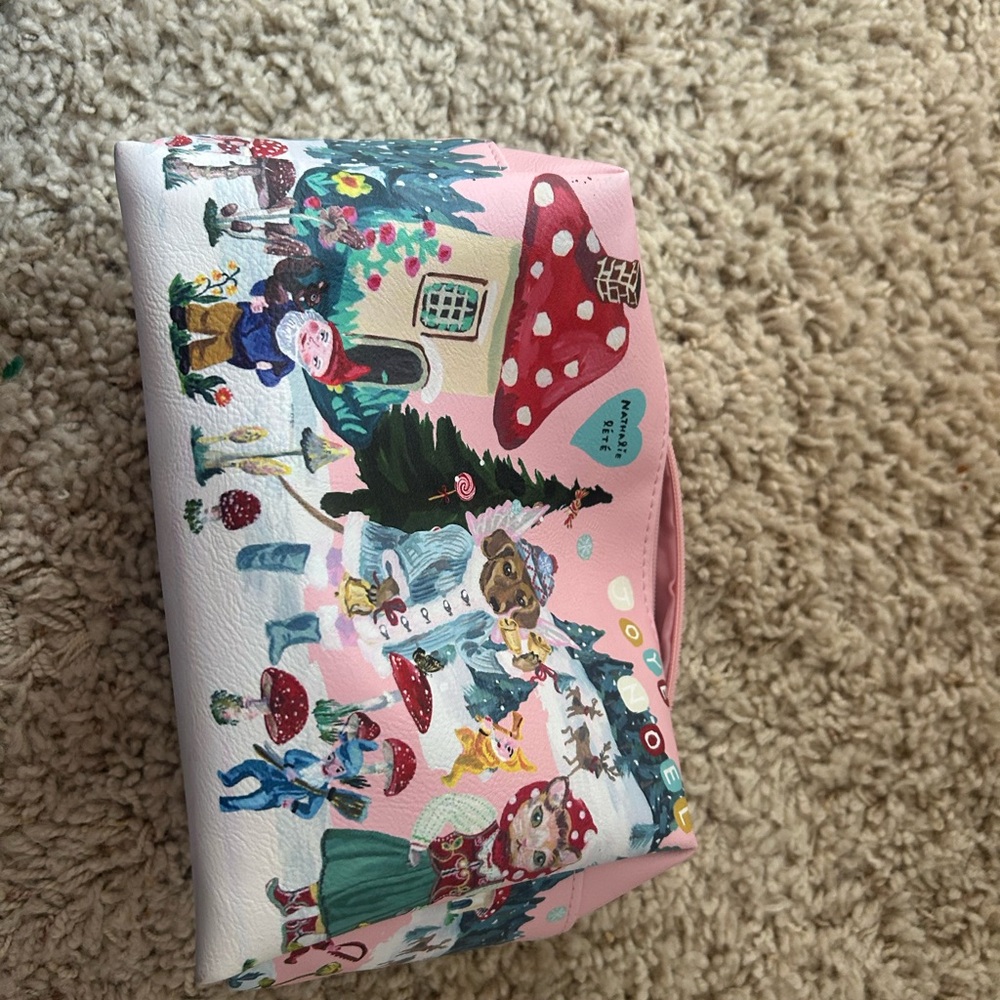Whimsical Pink Mushroom Illustration Cosmetic Pouch